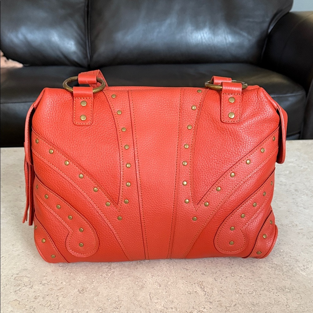 Vintage Orange Leather Studded Handbag